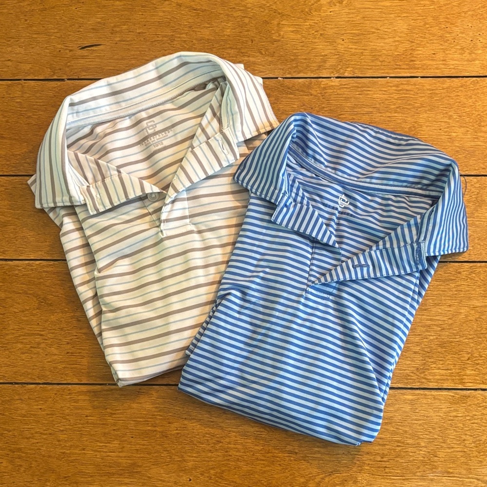 Cat & Jack Striped Boys Golf Shirt - Blue and Gray
